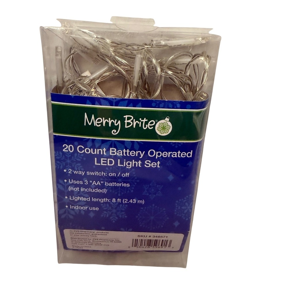 Merry Brite 20 Count Battery Operated LED Light Set Indoor Use 8ft - Picture 2 of 6